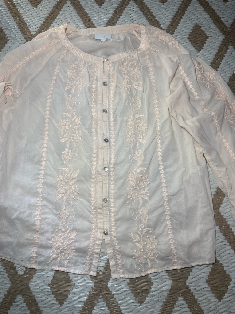 J. Jill Pale Pink Embroidered Button-Front Top